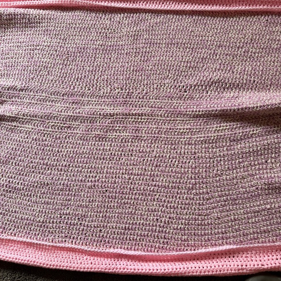 Vintage Rare FITTED Hand Crochet Sofa Throw Pink Lilac Cream - Picture 12 of 16